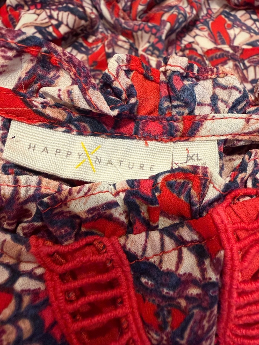 Happy X Nature by Kate Hudson Floral Blouse in Red and Navy XL Oversized RARE